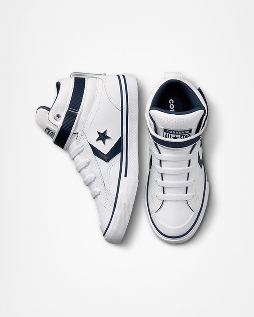 Tenisky Vysoke Converse Pro Blaze Remienkove Easy-On Varsity Club Chlapcenske Biele Námornícka Modrá Biele | SK AINQY6